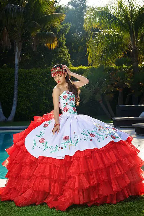 white and red charro dress